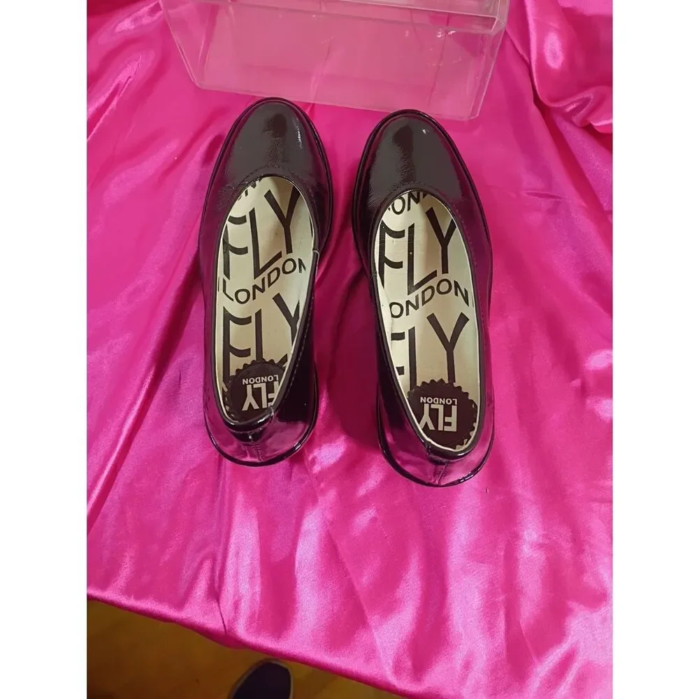 FLY London Black Patent Leather Yaz Wedge Pump Women's EU Size 36 US 5.5-6.
